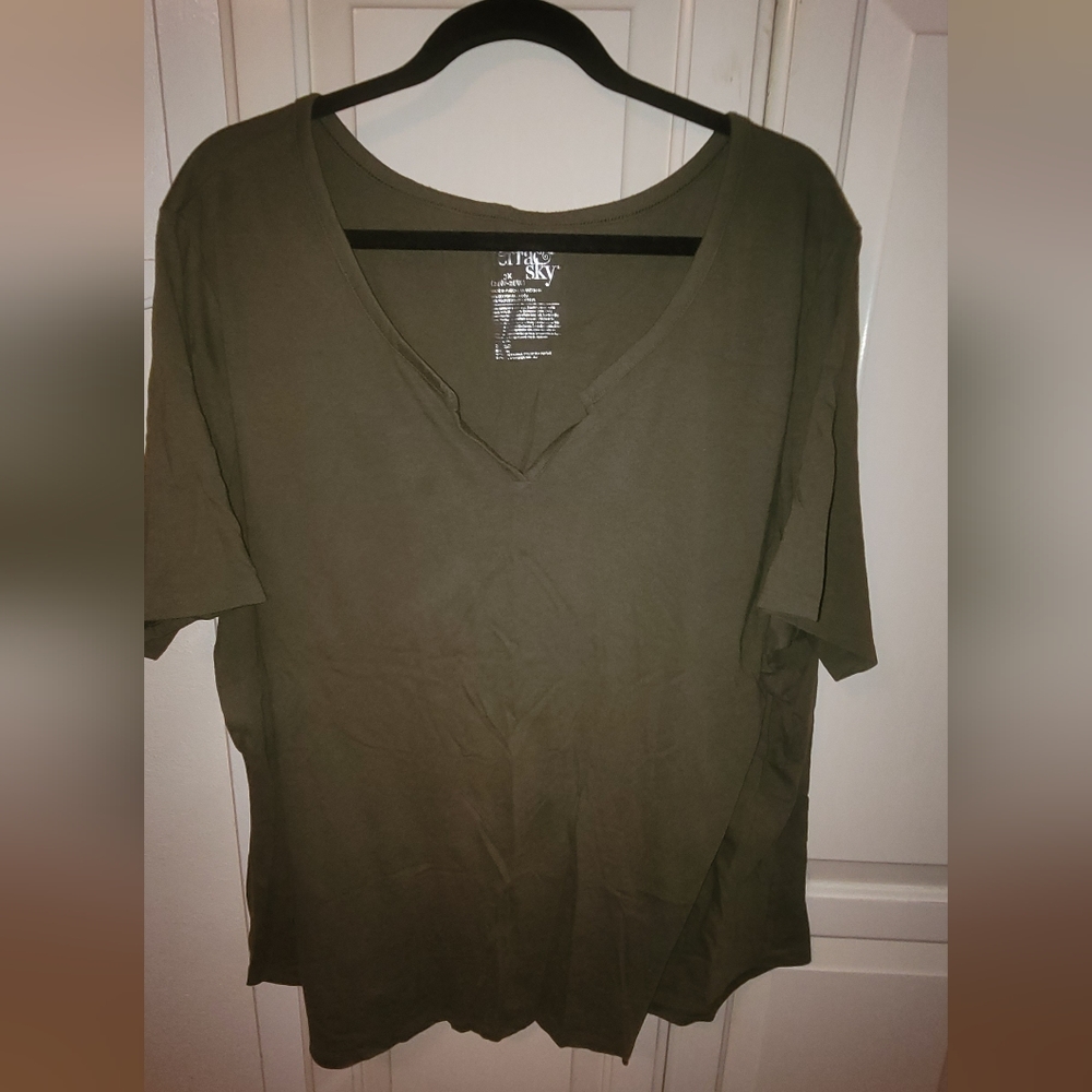 Terra & Sky Green V- Neck Top